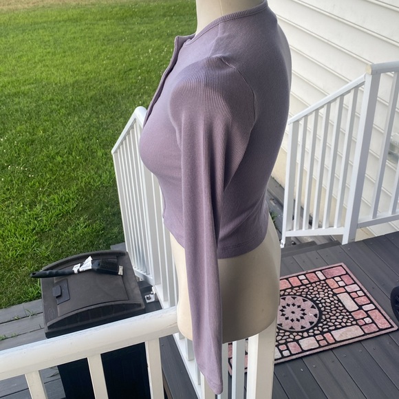 Outdoor Voices earl gray cozy ribbed cropped snap up cardigan size small - Picture 5 of 7